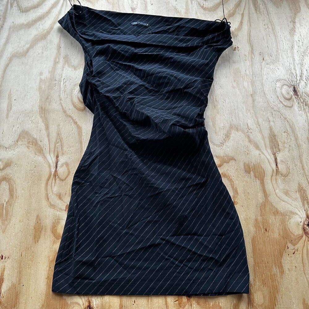 Zara Pinstripe Off-Shoulder Draped Mini Dress - XXL